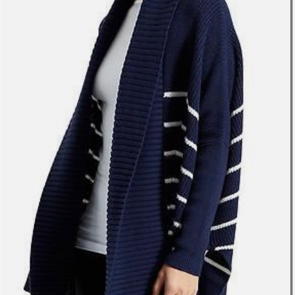 Athleta Sweater Womens XXS Navy Stripe Peaceful Wrap Chunky Oversized Cardigan - Picture 3 of 12